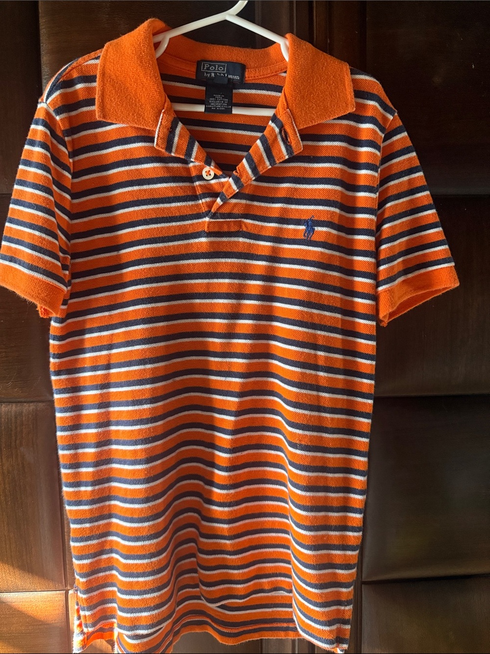 Polo by Ralph Lauren Orange Navy White Striped Terry Polo